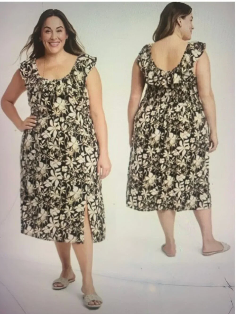 Ava & Viv Black Floral Ruffle Midi 2X NWT - Picture 2 of 2